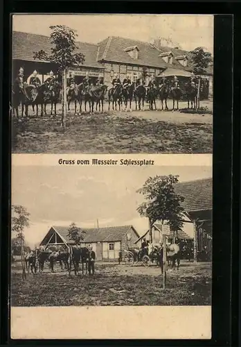 AK Messel, Gasthaus zum Messeler Schiessplatz, Kavalleristen in Uniform