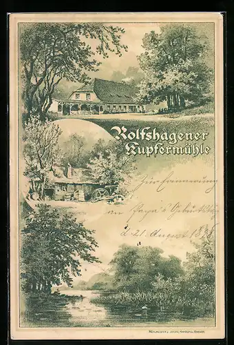 Lithographie Rolfshagen, Gasthaus Kupfermühle