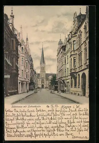AK Hagen i. W., Südstrasse mit Lutherkirche