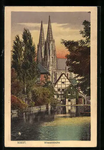 AK Soest, Wiesenkirche mit Fluss