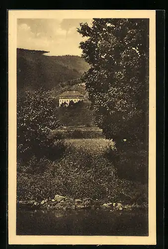 AK Etzelbach i. Thür, Flusspartie mit Blick zum Genesungsheim