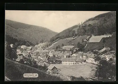 AK Ruhla, Ortspanorama vom Berg aus gesehen