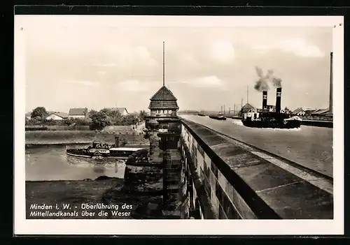 AK Minden i. W., Überführung des Mittellandkanals über die Weser