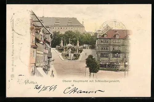 AK Gotha, Oberer Hauptmarkt mit Schlossbergansicht