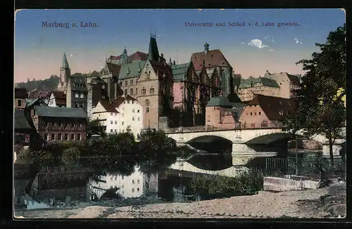 AK Marburg a. Lahn, Blick vom lahnufer zur Universität und zum Schloss