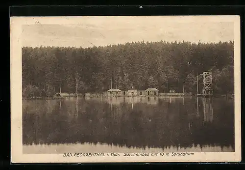 AK Bad Georgenthal i. Thür., Schwimmbad mit 10 m Sprungturm