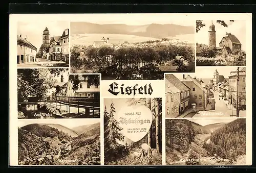 AK Eisfeld, Kirche, Schloss, Marktstrasse, Am Wehr