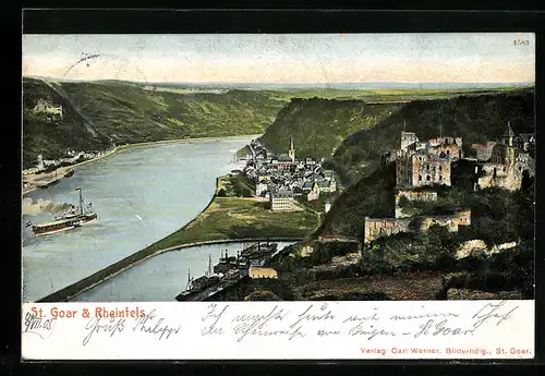 AK St. Goar, Gesamtansicht mit Blick nach Rheinfels