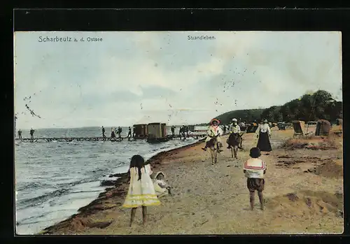 AK Scharbeutz, Spielende Kinder am Strand und Esel