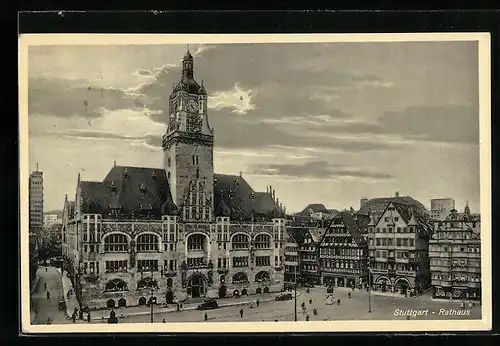 AK Stuttgart, Rathaus mit Marktplatz