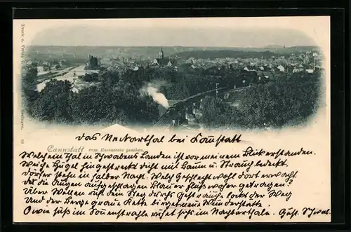 AK Cannstatt, Ortsansicht mit Dampfzug