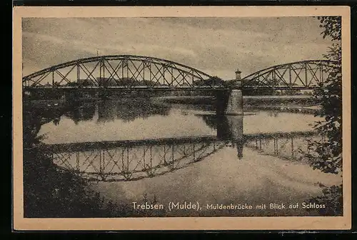 AK Trebsen /Mulde, Muldenbrücke mit Blick auf Schloss
