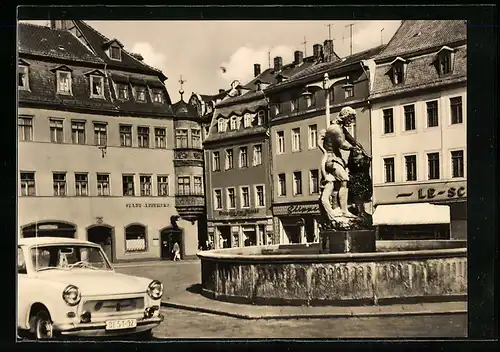 AK Gera, Markt mit Simsonbrunnen und Stadtapotheke