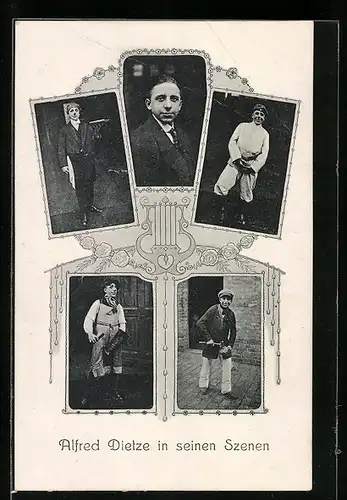 AK Komiker Alfred Dietze in seinen Szenen