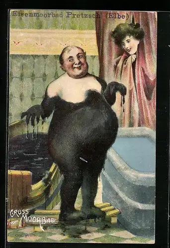 Künstler-AK Herr macht ein Moorbad