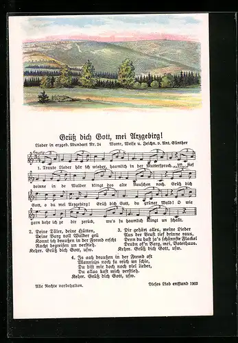 Lied-AK Anton Günther Nr. 24: Grüss dich Gott, mei Arzgebirg!