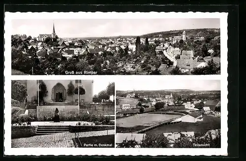 AK Rimpar, Gesamtansicht, Partie mit Denkmal, Teilansicht