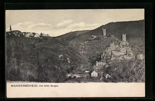 AK Manderscheid, Gesamtansicht mit beiden Burgen
