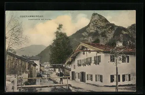 AK Oberammergau, Dorfpartie mit Kofel