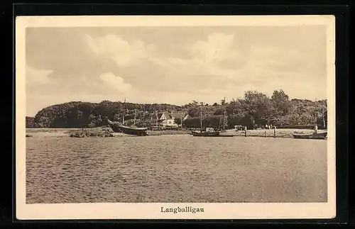 AK Langballigau, Ortsansicht vom Wasser aus gesehen