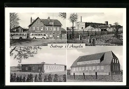 AK Satrup / Angeln, Ortspartie, Fabrik und verschiedene Gebäude