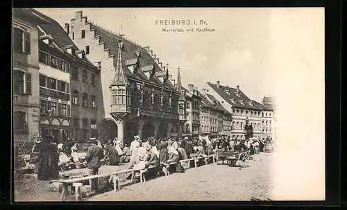 AK Freiburg i. Br., Marktplatz mit Kaufhaus