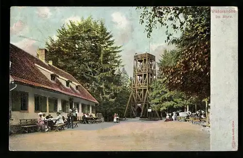AK Gernrode / Harz, Gasthaus Waldhaus Viktorshöhe und Aussichtsturm