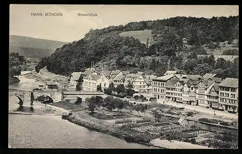 AK Hann. Münden, Ortspartie und Weserblick