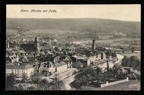 AK Hann. Münden, Ortsansicht mit Fulda aus der Vogelschau