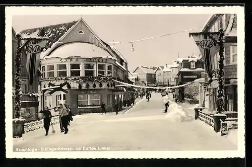 AK Braunlage / Harz, Elbingeröderstrasse mit Kaffee Junker