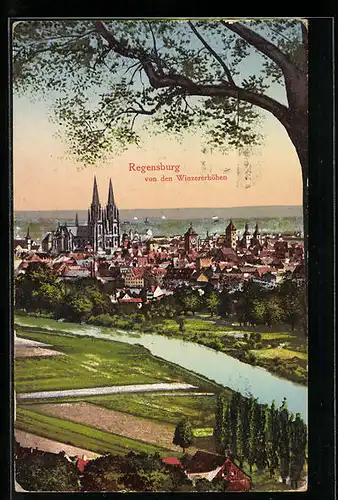 AK Regensburg, Ortsansicht von der Winzererhöhen gesehen
