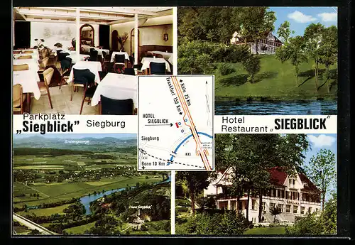 AK Siegburg, Hotel-Restaurant Siegblick, Ortsansicht aus der Vogelschau