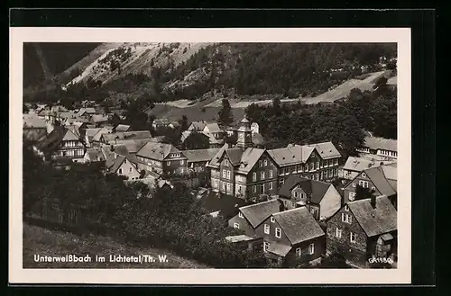 AK Unterweissbach / Thür. Wald, Totale vom Berg aus gesehen