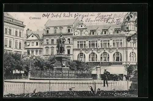 AK Coblenz, Göbenplatz mit Denkmal