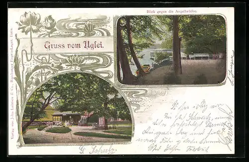 Passepartout-AK Eutin, Forsthaus am Ugleisee, Ufer mit Angelbrücke