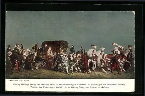AK Landshut, Landshuter Hochzeit, Historisches Festspiel, Einzug Herzog Georg des Reichen 1475, Brautwagen mit Gefolge