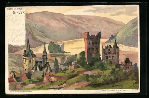 Künstler-AK C. Pfaff: Bingen, Alte Anlage mit Turm