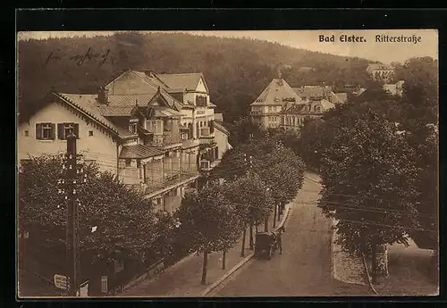 AK Bad Elster, Ritterstrasse mit Pferdewagen