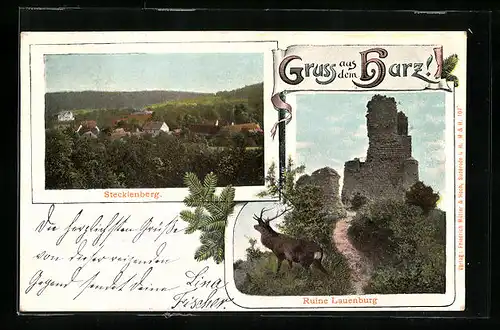 AK Stecklenberg / Harz, Gesamtansicht, Ruine Lauenburg