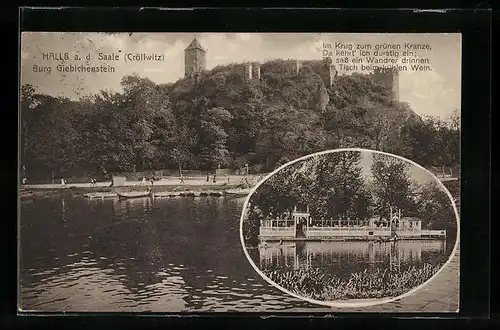AK Kröllwitz, Burg Giebichenstein, Gasthaus Krug zum grünen Kranze