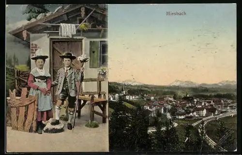 AK Miesbach, Ortspanorama, Kinder in Tracht