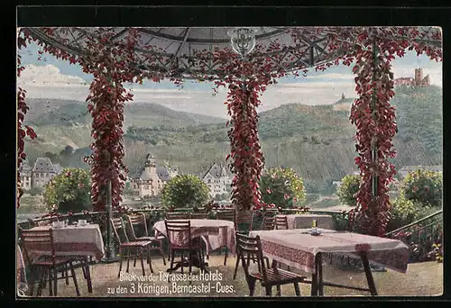 AK Berncastel-Cues, Blick von der Terrasse des Hotel Zu den 3 Königen von J.P. Gassen
