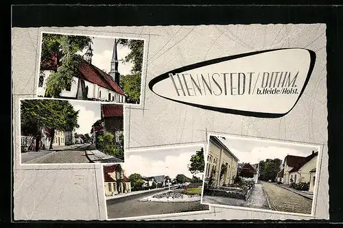 AK Hennstedt / Dithmarschen, an der Kirche, Strasse durch den Ort, Parkanlagen
