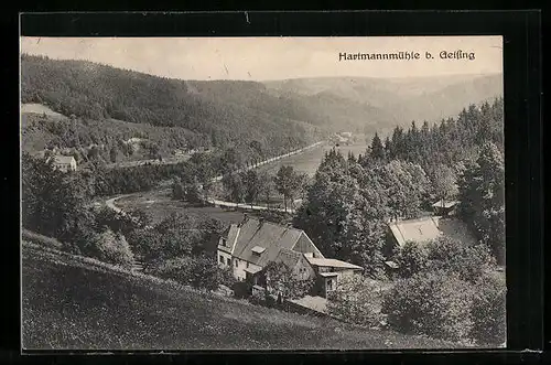 AK Hartmannmühle b. Geising, Blick vom Berg auf den Ort