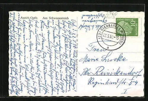 AK Aurich / Ostfr., am Schwanenteich