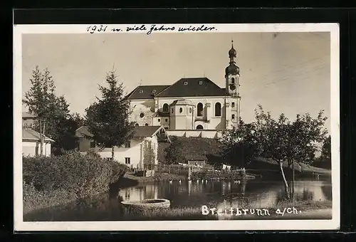 AK Breitbrunn a. Ch., Kirche vom Teich aus gesehen