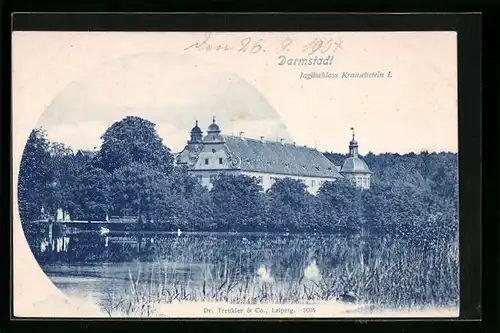 AK Darmstadt, Jagdschloss Kranichstein mit Teich