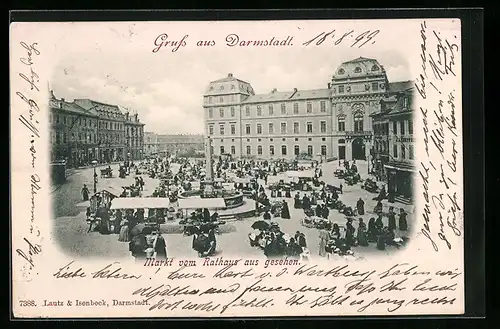AK Darmstadt, Markt vom Rathaus aus