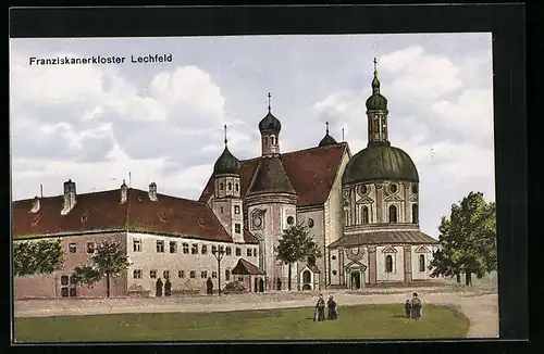 AK Kloster Lechfeld, Kloster und Kirche mit Passanten