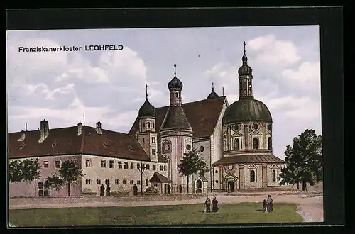AK Kloster Lechfeld, Kloster und Kirche mit Spaziergängerinnen